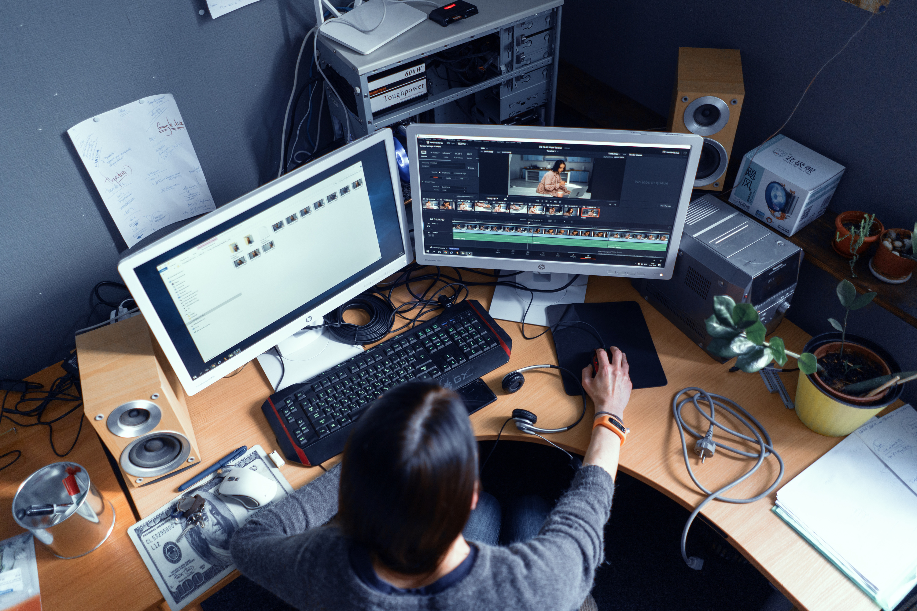 Focused Woman Works in Video Editing Program
